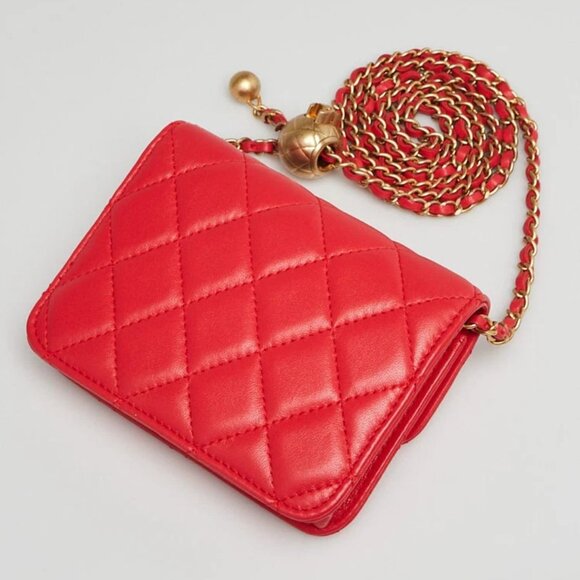 Chanel Red Quilted Lambskin Leather Pearl Crush Mini Clutch Chain Bag - Picture 3 of 12